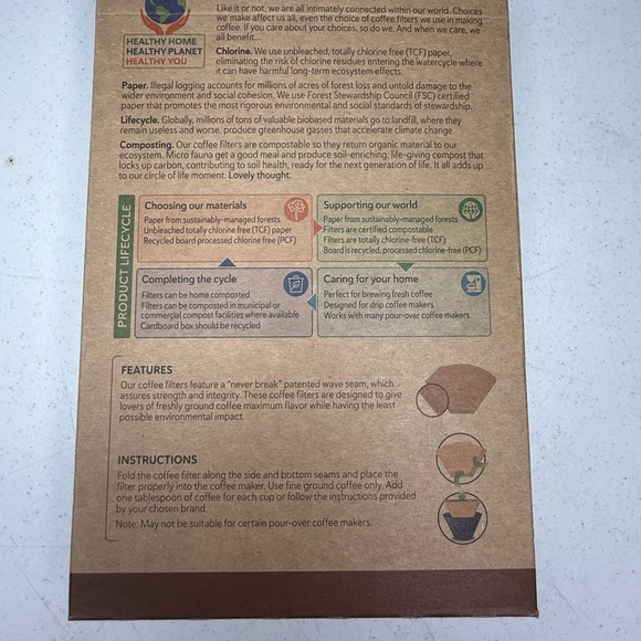 400 #4 Coffee Filters FSC Certified Compostable Unbleached Chlorine Free - Picture 4 of 5